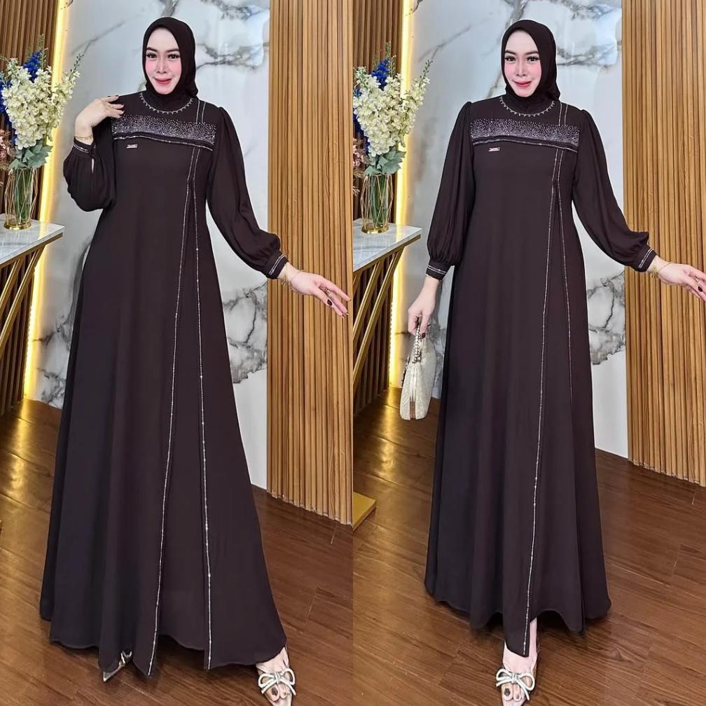 Diskont Sabrina Dress Gamis Wanita Elegan Bahan Ceruty Babydoll Swaroski Premium Warna Emerald Blue 