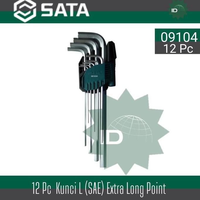 Kunci L Set (SAE) 12 pcs Extra Long Point 09104 SATA TOOLS