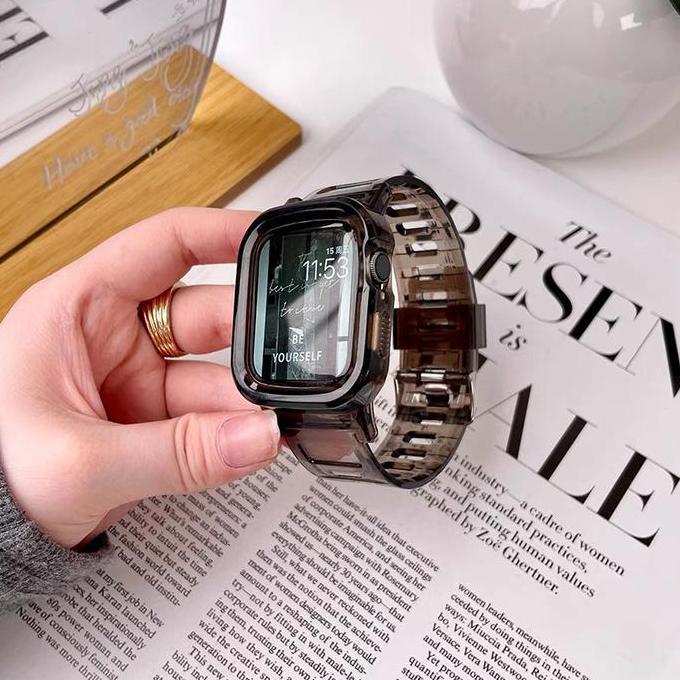 Clear Rubber Case Band for IWatch Apple Watch Strap Ultra 2 SE 2 Series 10 9 8 7 6 5 4 3 2 46mm 45mm