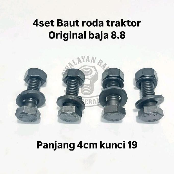 Gasss- Baut Roda Traktor Baja Grade 8.8 Kunci 19 Paket 4Set (4 Baut & Mur,  4 Ring Plat, 4 Ring Ver)