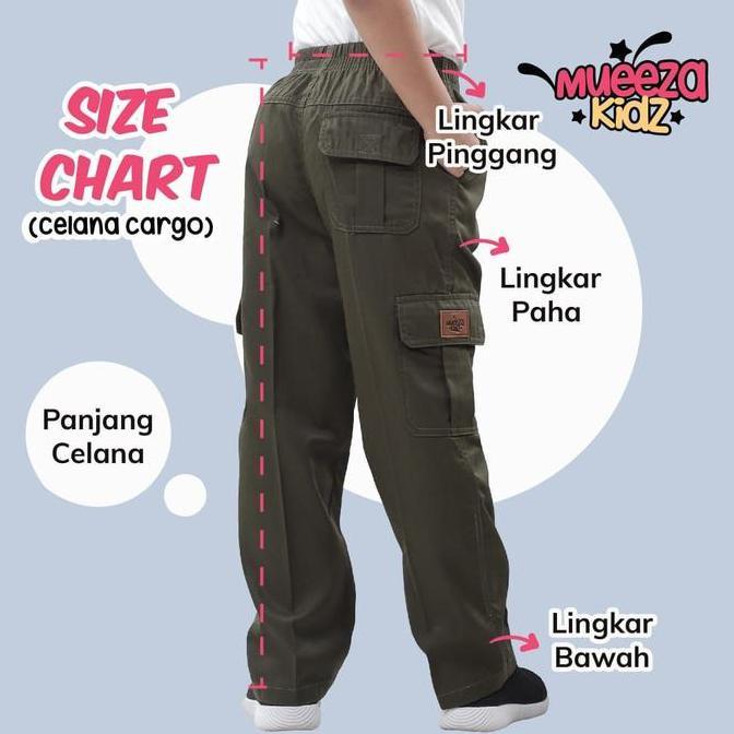 (DS) MUEEZA Celana Panjang Kargo Anak & Remaja Usia 2-16 Tahun Bahan American Drill Tebal Lembut Nya