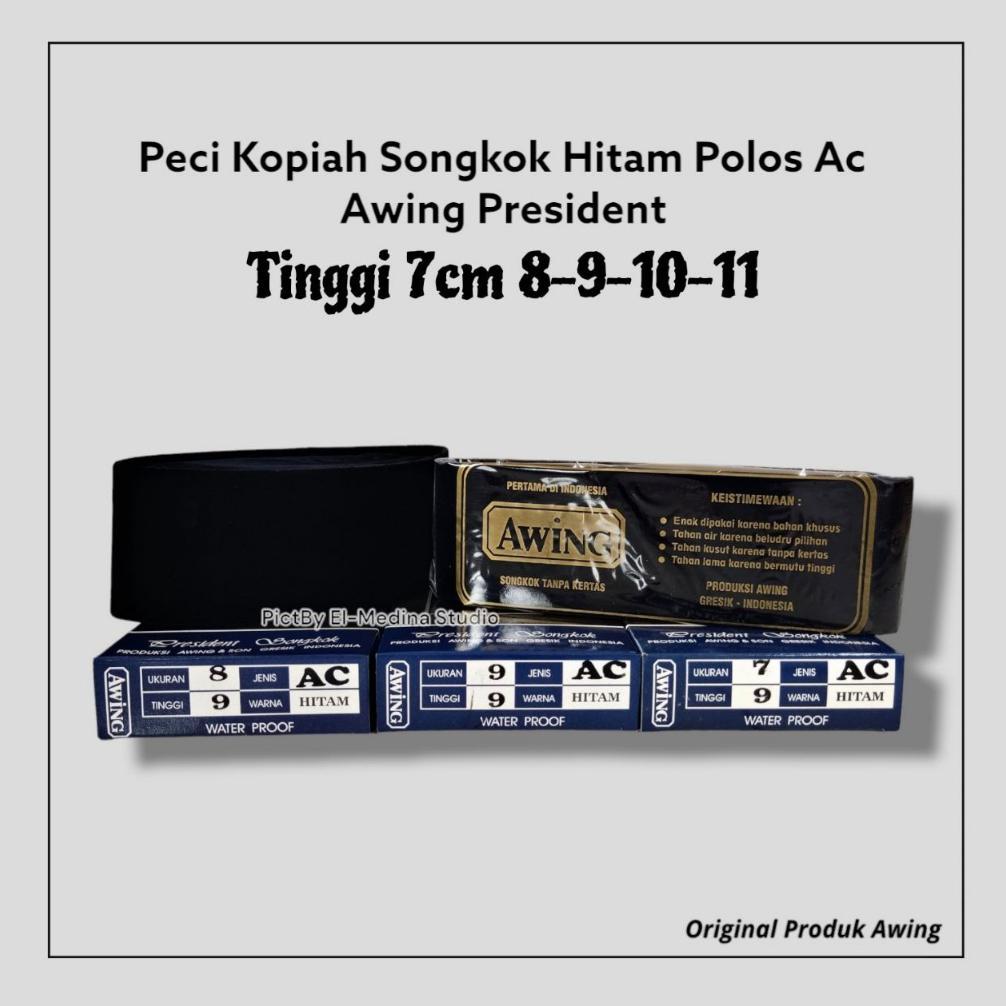 Spesial 2026 - Peci Hitam Awing AC Tinggi 7cm 8-9-10-11 Songkok Presidendt Kopiah Halus Tanpa Kertas