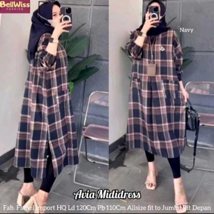 Promo  Amelia Tunik/ Tunik Wanita Jumbo Ld 120/ Atasan Wanita Terbaru / Tunik Motif Kotak//Tunik Ter