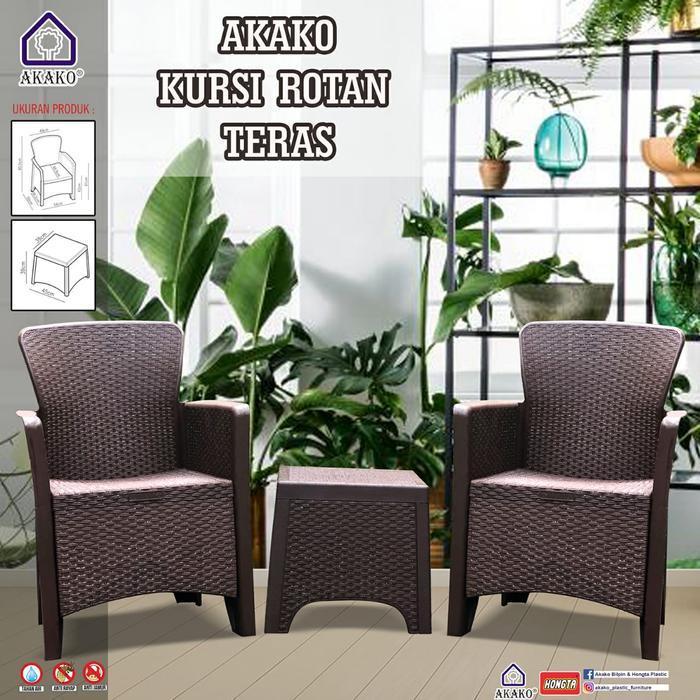 Meja Kursi Teras Minimalis Plastik Akako AKR (Set 1 Meja 2 Kursi)