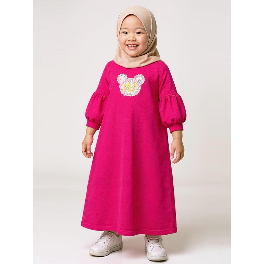 GAMIS ANAK LENGAN TEROMPET TEMPELAN RENDA GL FASHION