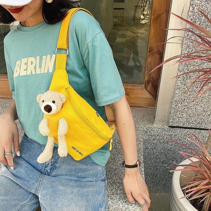 NEW BAO004 Tas Samping Wanita Tas Pinggang Waistbag Korea Desain Boneka Beruang Lucu/Tas Punggung Be