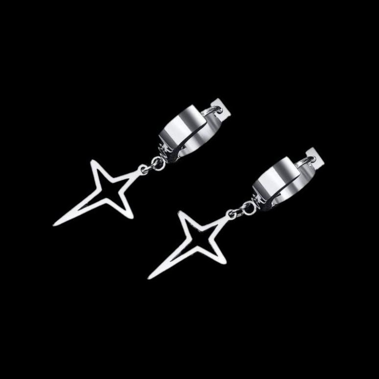 PREMIUM Anting Titanium Pria Tindik Jepit Model Cowok Korea Casual Pilihan Silver Hitam