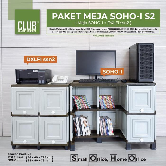 CLUB Meja SOHO-I S2 - Meja Kabinet Plastik Dengan Laci - Meja Kerja Plastik Minimalis Murah - Meja T