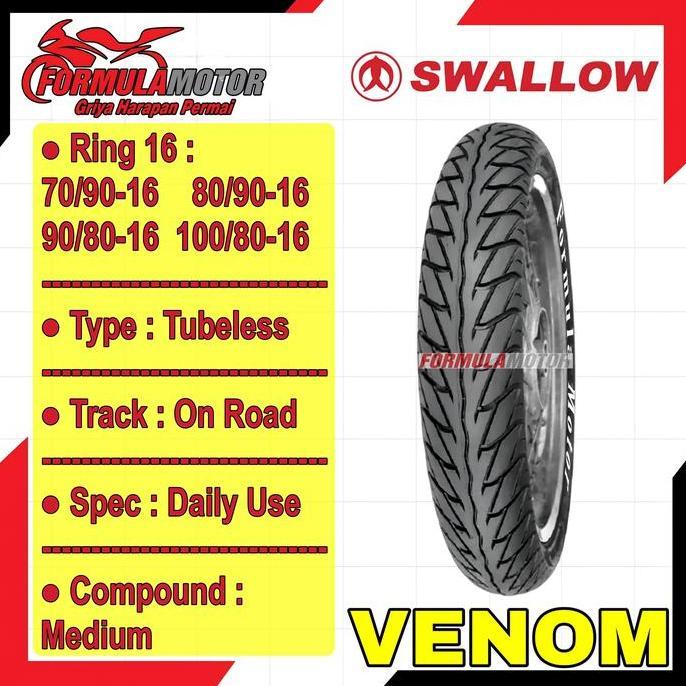 Sedia Swallow Venom Ring 16 Tubeless All Size - Ban Motor Matic Hayate, Skywave, Nouvo Tubles Sb109 