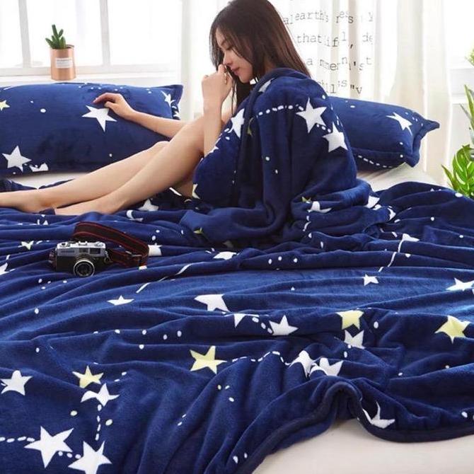 Selimut Bulu Halus Ukuran Jumbo 200X230 Motif Bintang Super Tebal Pinggiran Full List Berkualitas Ka