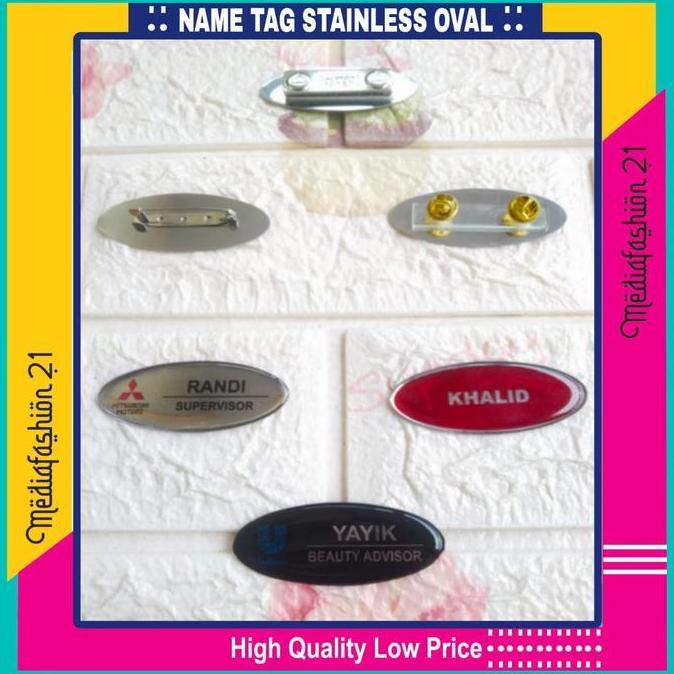 Ready Name Tag / Papan Nama Stainles Oval Peniti - Paku - Magnet