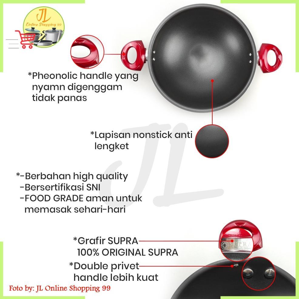 BEST SELLER WOK SET SUPRA 30CM MERAH / WAJAN TEMPURA / WAJAN TEFLON ANTI LENGKET