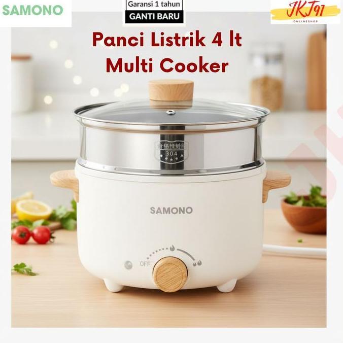 TERMURAH - Panci Listrik SAMONO 4 Liter Teflon Keramik Kukusan Penanak Nasi Stainless Multi Fungsi R