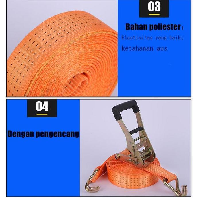 Xyxh- 5Cmx 6/8 Meter/ 4Cm X 4/6/8/10 Meter Tali Pengikat Barang Motor/Ratchet Tie Down 10Ton Tali Pe