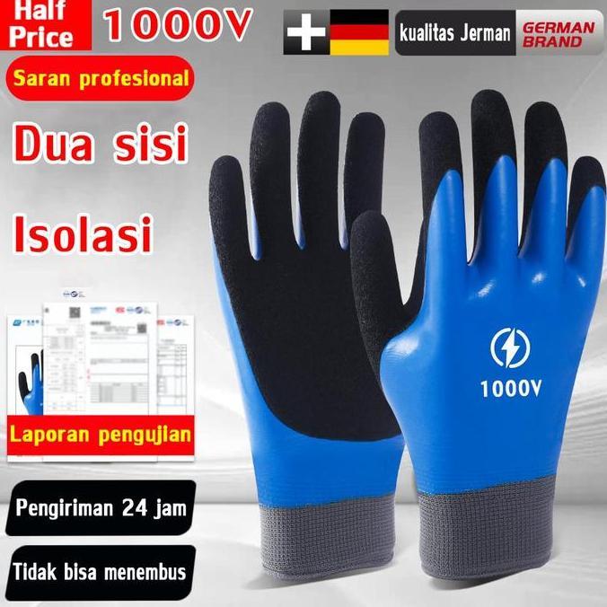 Bigwoll- Sarung Tangan Berinsulasi 1000V Karet Tahan Air & Tekanan Tinggi Anti Tusuk & Getaran Untuk