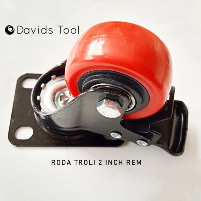 Roda Troli Kulkas Lemari Meja Caster Rem 2Inch Merah