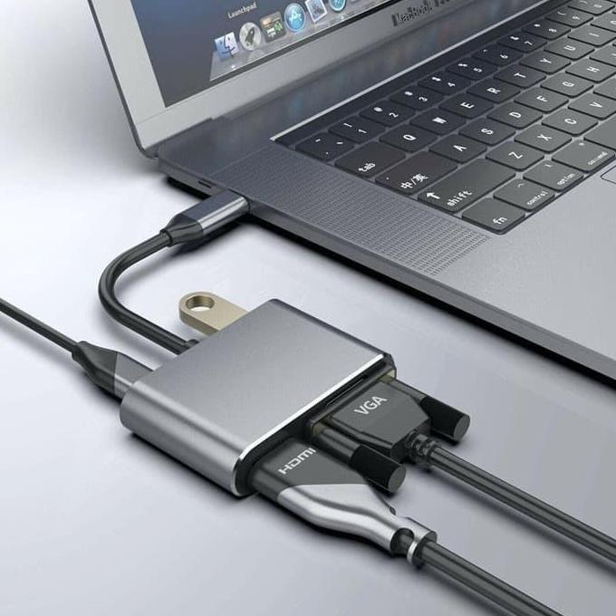 TERBARU - Konektor New Macbook ke Proyektor USB Type C VGA HDMI USB Charging