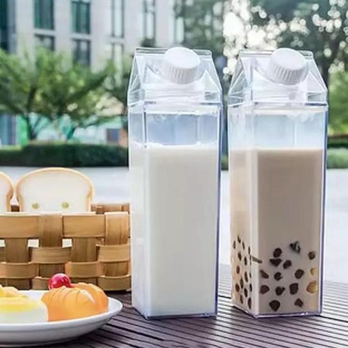 ZHOUCOZI Botol minum kulkas transparan bening minimalis botol susu air kotak kulkas botol minuman le