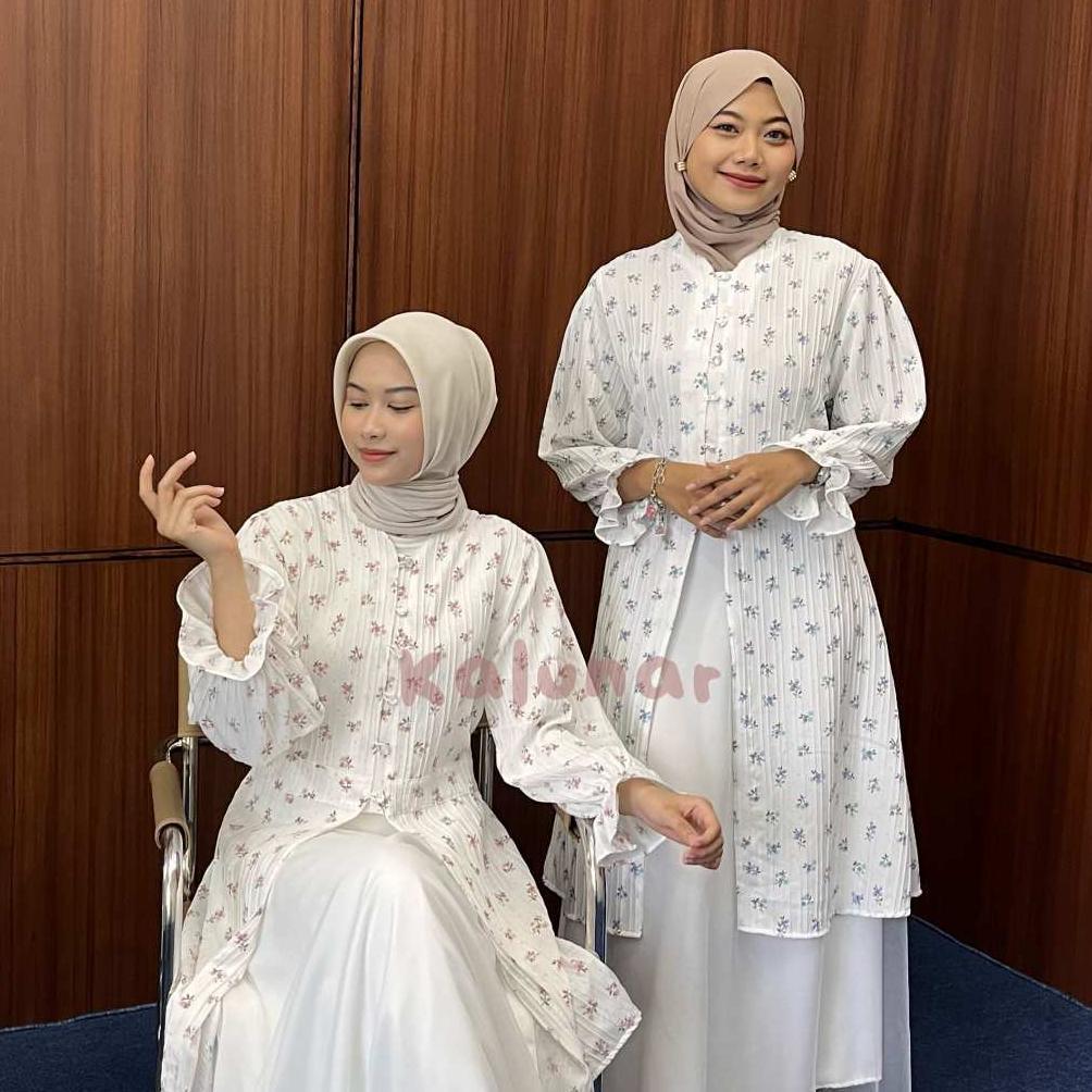 TERLARIS [READY STOCK] KALUNAR - Daisy Tunik Lebaran Kondangan (Atasan Gamis Wanita Motif Bunga Mode