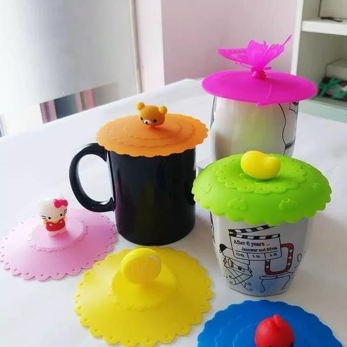 ZHOUCOZI Tutup gelas cangkir silikon karakter lucu unik penutup gelas mug