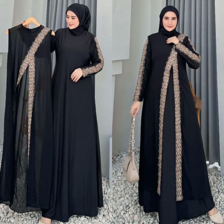 DISKON GOKIL GAMIS ABAYA TURKEY ROMPI LEPAS OUTER BORDIR ZIVANNA FULL HITAM