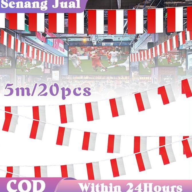 WESELTON 20Pcs Bendera Merah Putih 5 Meter Bendera Kain Segitiga Bendera Hias Festival Bendera Indon