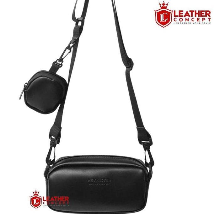 Tas Selempang Pria Kulit Tas Kulit Pria cowok BARNEY Hitam