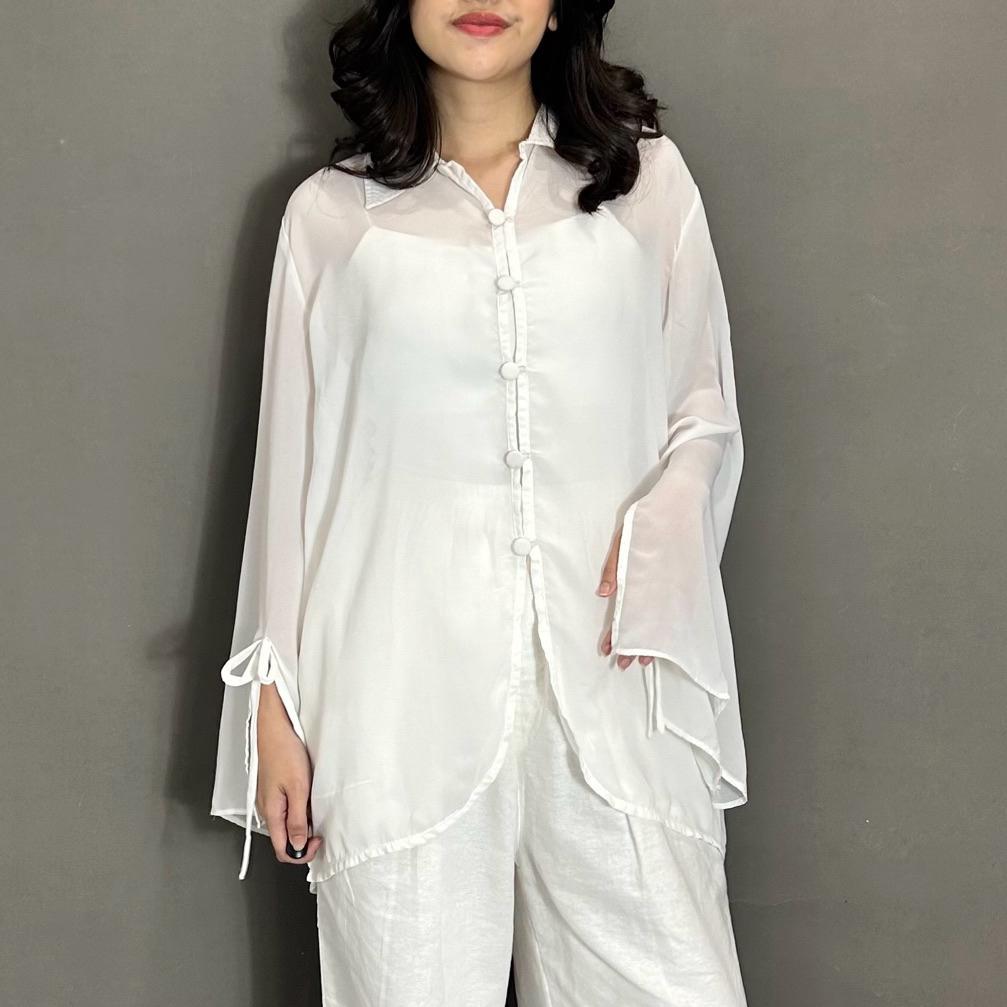 DISKON BESAR ByNeeth Asha Sheer Top - Kemeja Transparan - Kemeja Loose - Kemeja Wanita - Outer
