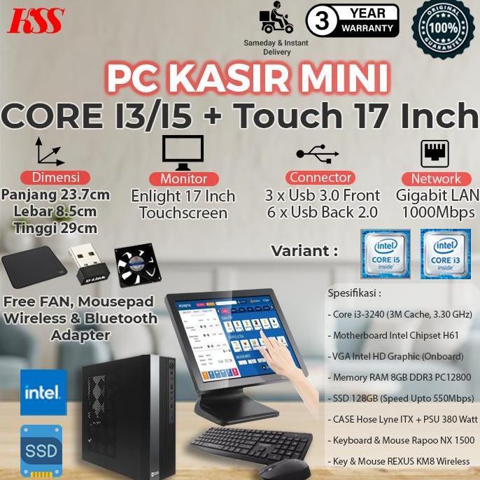 Komputer / Pc Mini Kasir Core I3 / I5 + Monitor Touchscreen Lengkap
