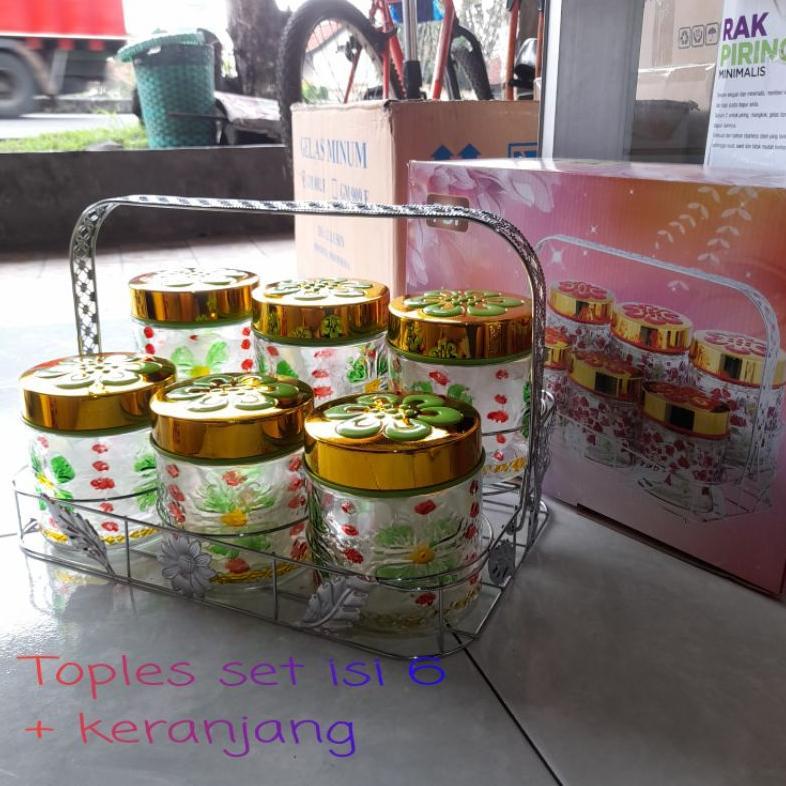 Flash Sale (4 Kg) Toples Set Kaca Isi 6 Pcs + Keranjang ( Toples Lebaran)
