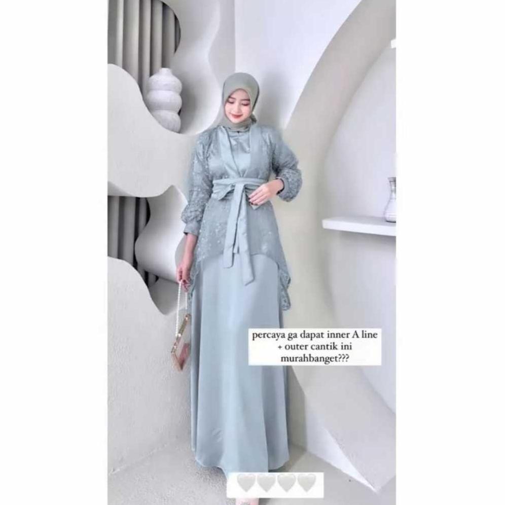 TERLARIS Fuji Dress Satu Set Inner Outer Kimono Gamis Valvet Silk Mix Brukat Gaun Kondangan Wanita D