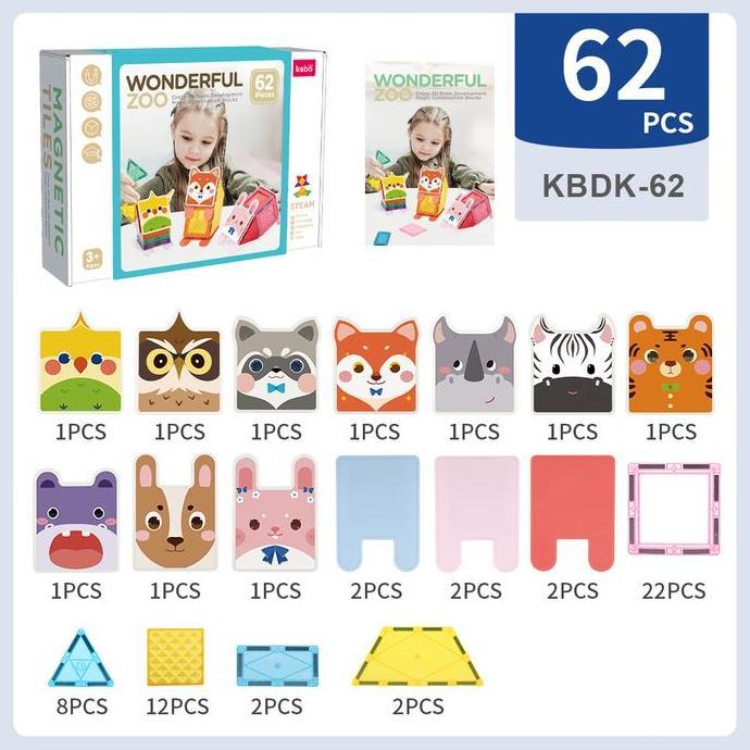 Magnetic tiles 62 pcs Wonderful ZOO - KEBO - animal puzzle
