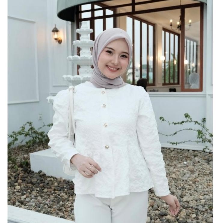 RECOMMENDED MODEST - Kiana Blouse Flower Blouse Jacquard Atasan Peplum Lengan Panjang Baju Blouse Le