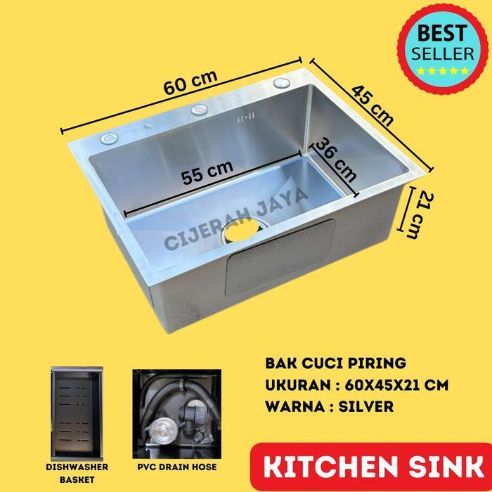 BAK CUCI PIRING STAINLESS 1 LUBANG KITCHEN SINK JKM 60X45 LUBANG DALAM