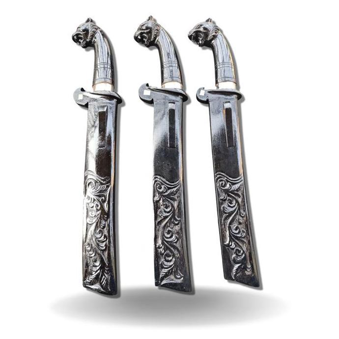 Bedog Tebas Ukir Macan | Baja Per Mercy | Ukiran Singa Kayu Jati Klasik