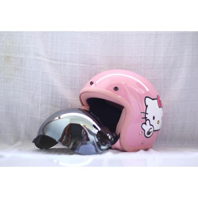 TERLARIS - HELM BOGO CAMELIA PASTEL HELLO KITTY DEWASA KACA CEMBUNG CEMBUNG SILVER