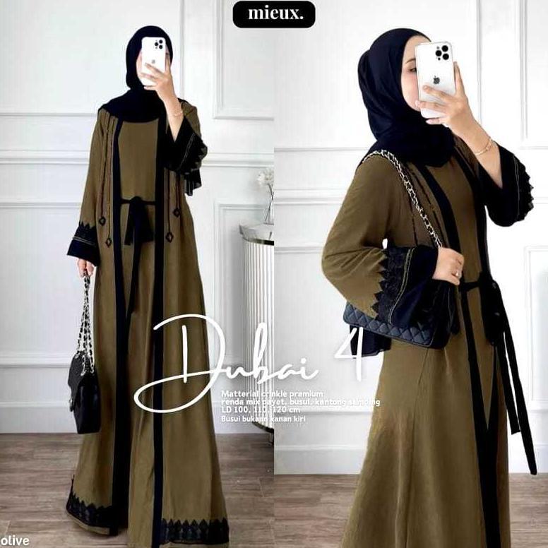 TERBARU COD Dubai Abaya Crincle Mix Renda Premium // Gamis Abaya Turkey Super Jumbo M L XL XXL 3XL 4