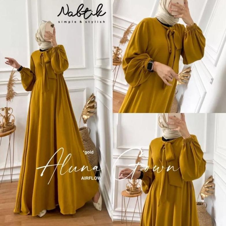 Best Seller Gamis tebaru,gamis crinkle airflow,gamis aluna gown by nabtik,gamis viral ,gamis kekinia