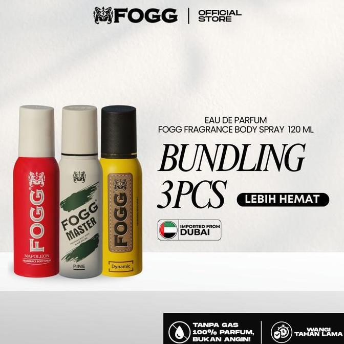 syahrifast_dream - fogg bundling 3 pcs - parfum body spray 12ml marco napoleon dynamic wangi tahan l