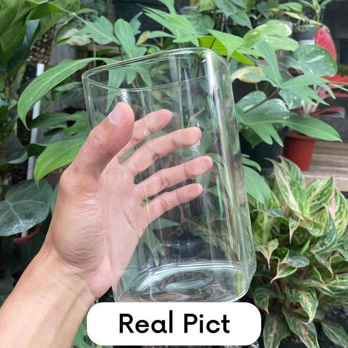 VAS KACA EMERALD - VAS BUNGA KACA BENING KOTAK VAS BUNGA KOTAK POT