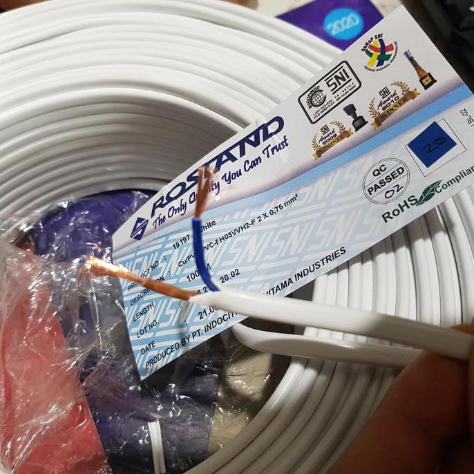 Promo Kabel Oval Gepeng Putih 2X0.75 Rostand Sucofindo Sni ( 100Meter ) Cod