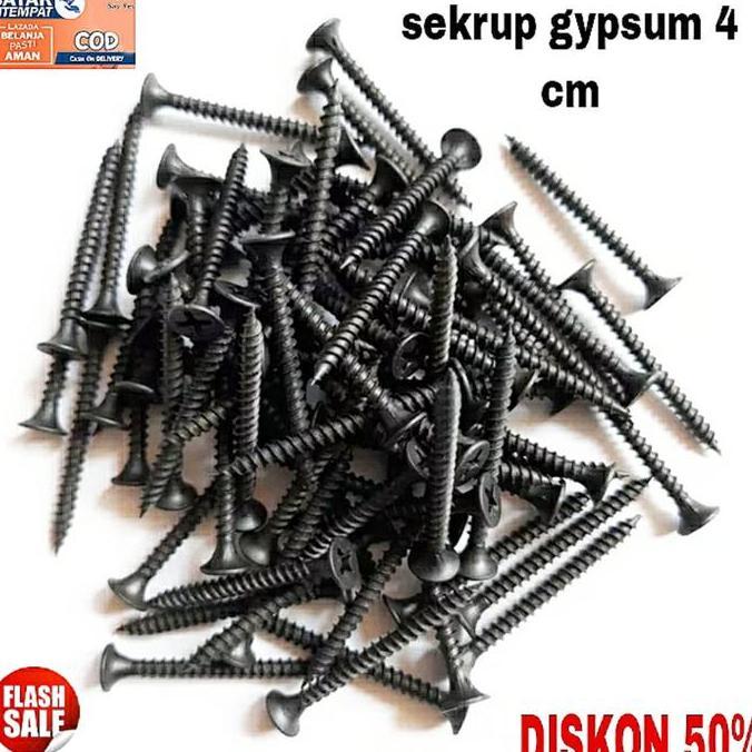 Promo 400Pcs Skrup Gypsum Panjang 4Cm Sekrup Gipsum 6X1 1/2" Sekrup Hitam 6 X1 1/2" 4 Cm 400Pcs Baut
