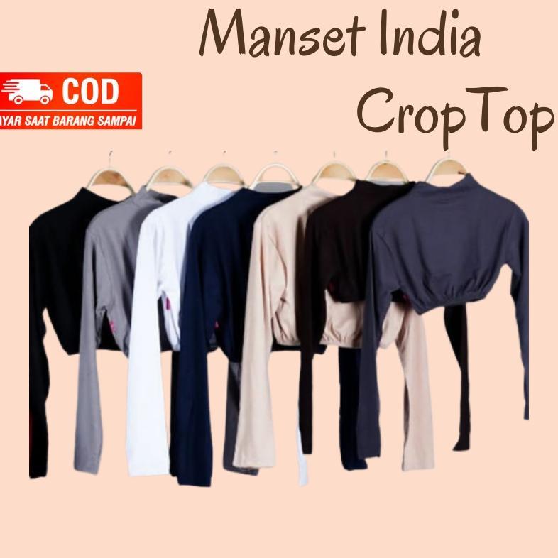 Manset India Croptop Manset India Lengan Panjang Wanita Leher Berdiri Turtleneck Crop India Bahan Ra
