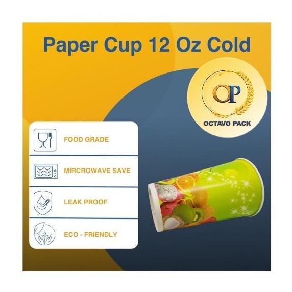 Paper Cup 12 Oz Cold Buah Printing Motif / Gelas Kertas Minuman Dingin 12 Oz Cold Warna (Isi 50 pcs)