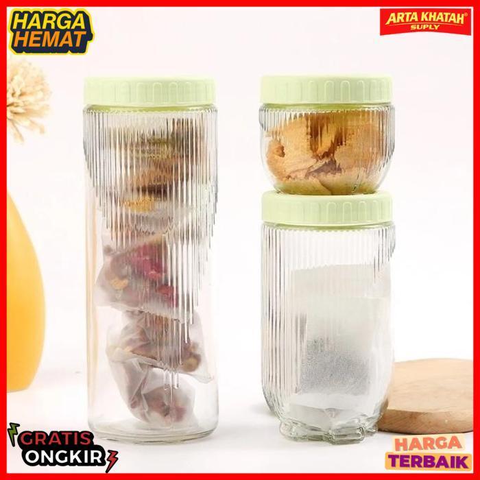Jcm Toples Kue Lebaran 3In1 Toples Kaca Gladies Hazel Set 3Pcs / Toples Kaca Bening Anti Tumpah Set