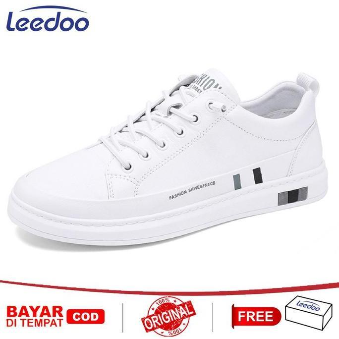Leedoo Sepatu Kulit Pria Casual Sepatu Hitam Kerja Formal Sepatu Sneakers Pria Putih MC444