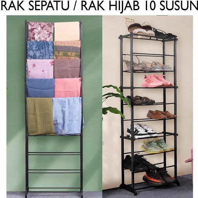 TRI J Rak Sepatu dan Jilbab 10 Tingkat Plastik / Rak Hijab 10 Susun Amazing Shoe Rack