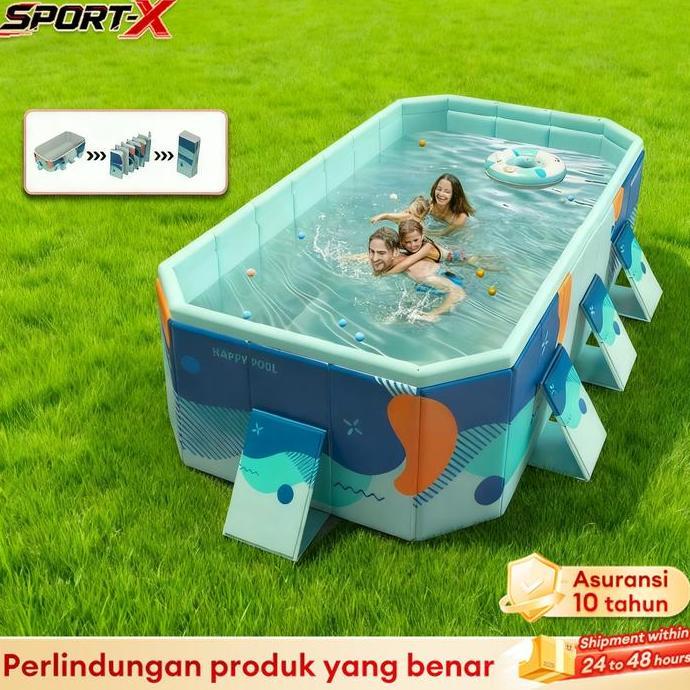 MIDEOFU SportX Kolam Lipat Jumbo Portabel 3 Meter, Kolam Renang Bayi 10 Orang, Tidak Perlu Tiup, 4 L
