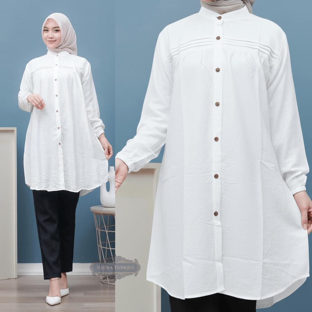 Terlaris ( Jumbo ) Kaisa Tunik Polo Linen Kemeja Long Tunik Atasan Wanita Ld 110-130 By Naura Tuniqu