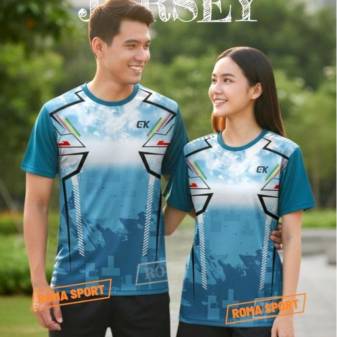 ZHAKAI Roma Sport Baju FULPRITING Olahraga Atasan Gym Gitnes Baju Jogging Batminton Volly Pria Wanit